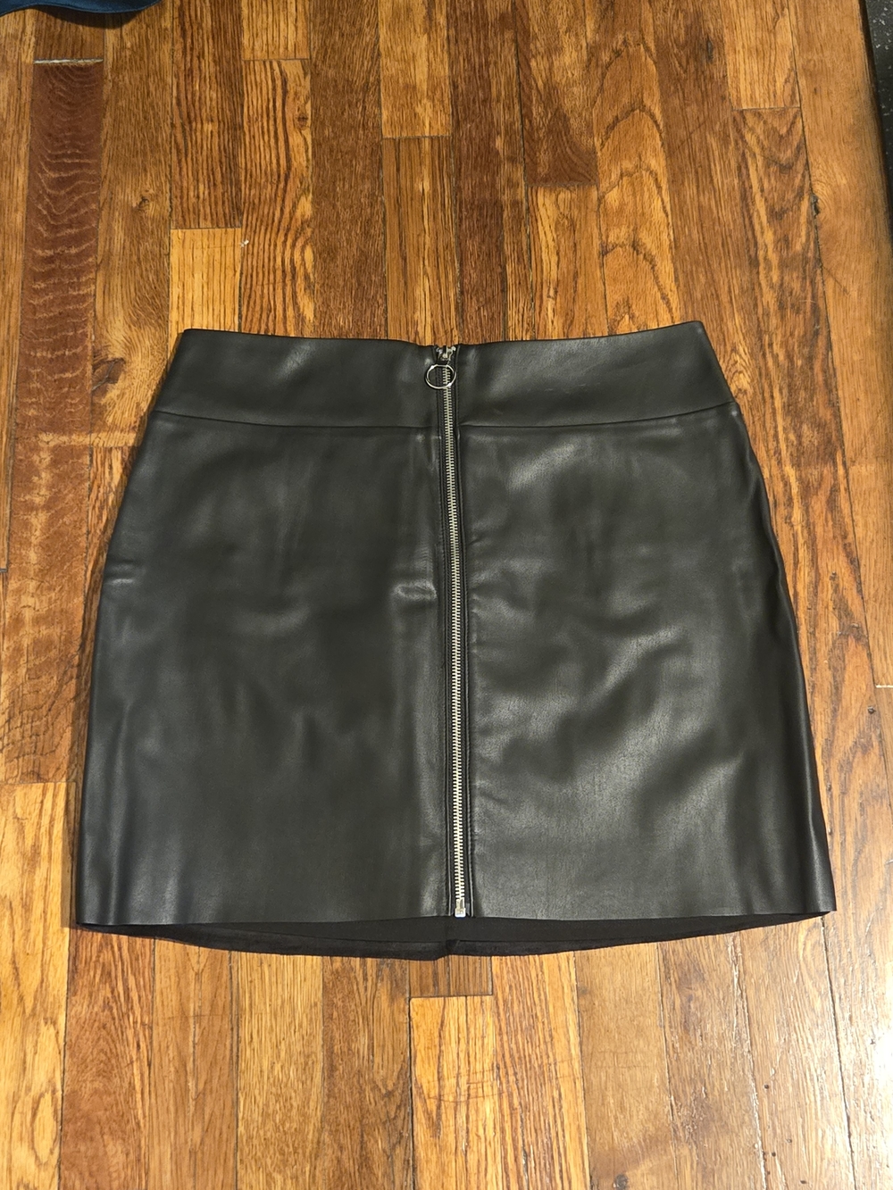 Express Black Faux Leather Zip-Front Mini Skirt